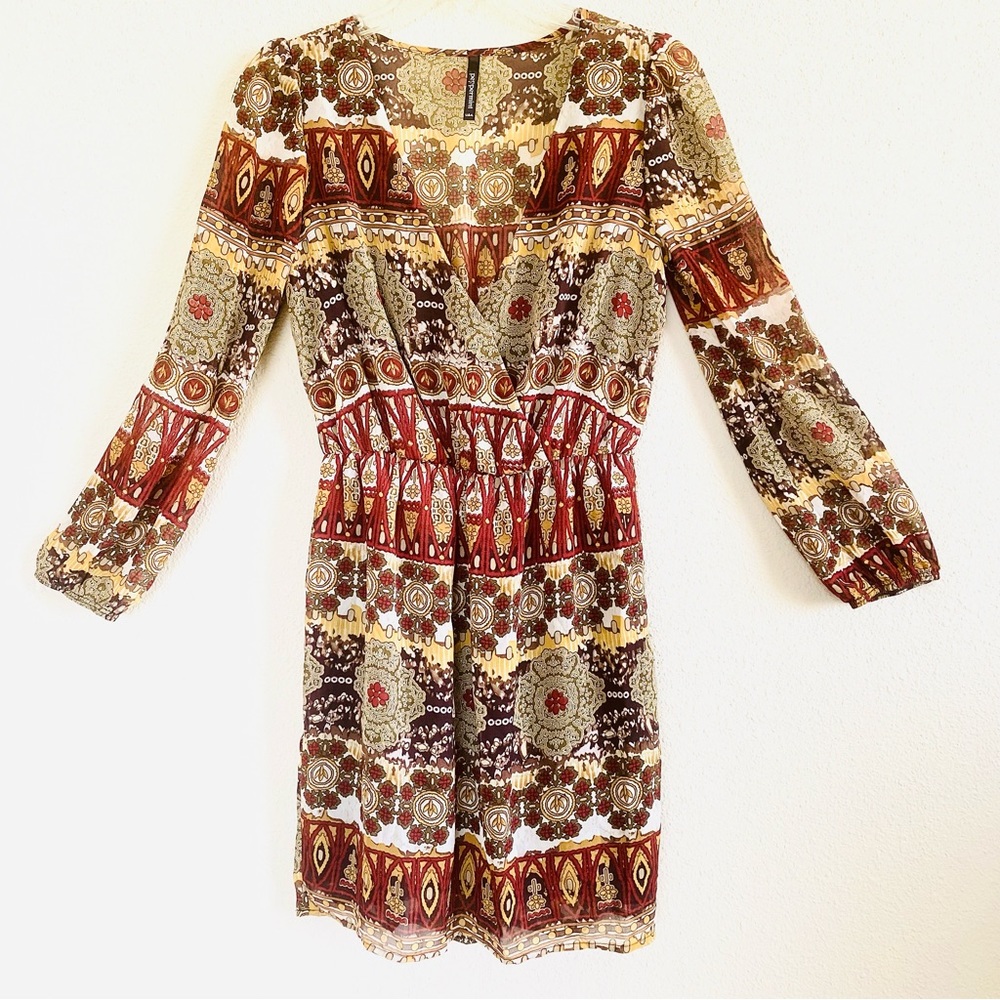 PEPPERMINT | Boho Chic Patterned Mini Dress | Neutrals | Earth Tones